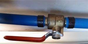 Close-up of valve to conserve RV water while boondocking